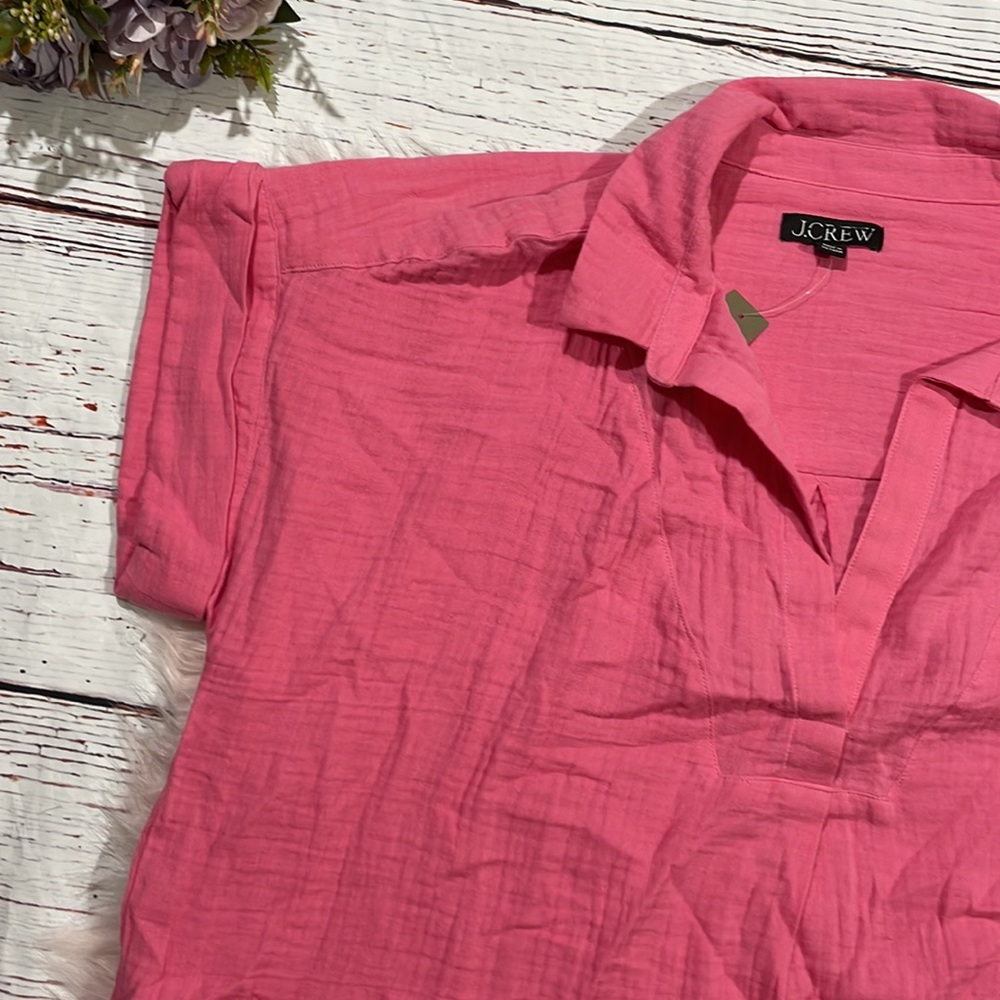 J. Crew Bubblegum Pink Short-Sleeve Gauze Shift Dress - Picture 4 of 9